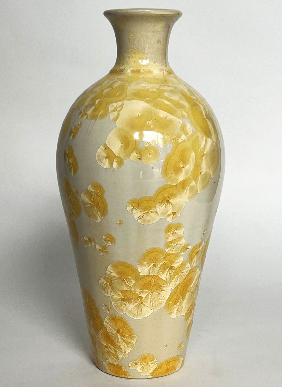 VTG ARTS & CRAFTS MISSION STYLE YELLOW CRYSTALLINE PORCELAIN CERAMIC 12″ VASE