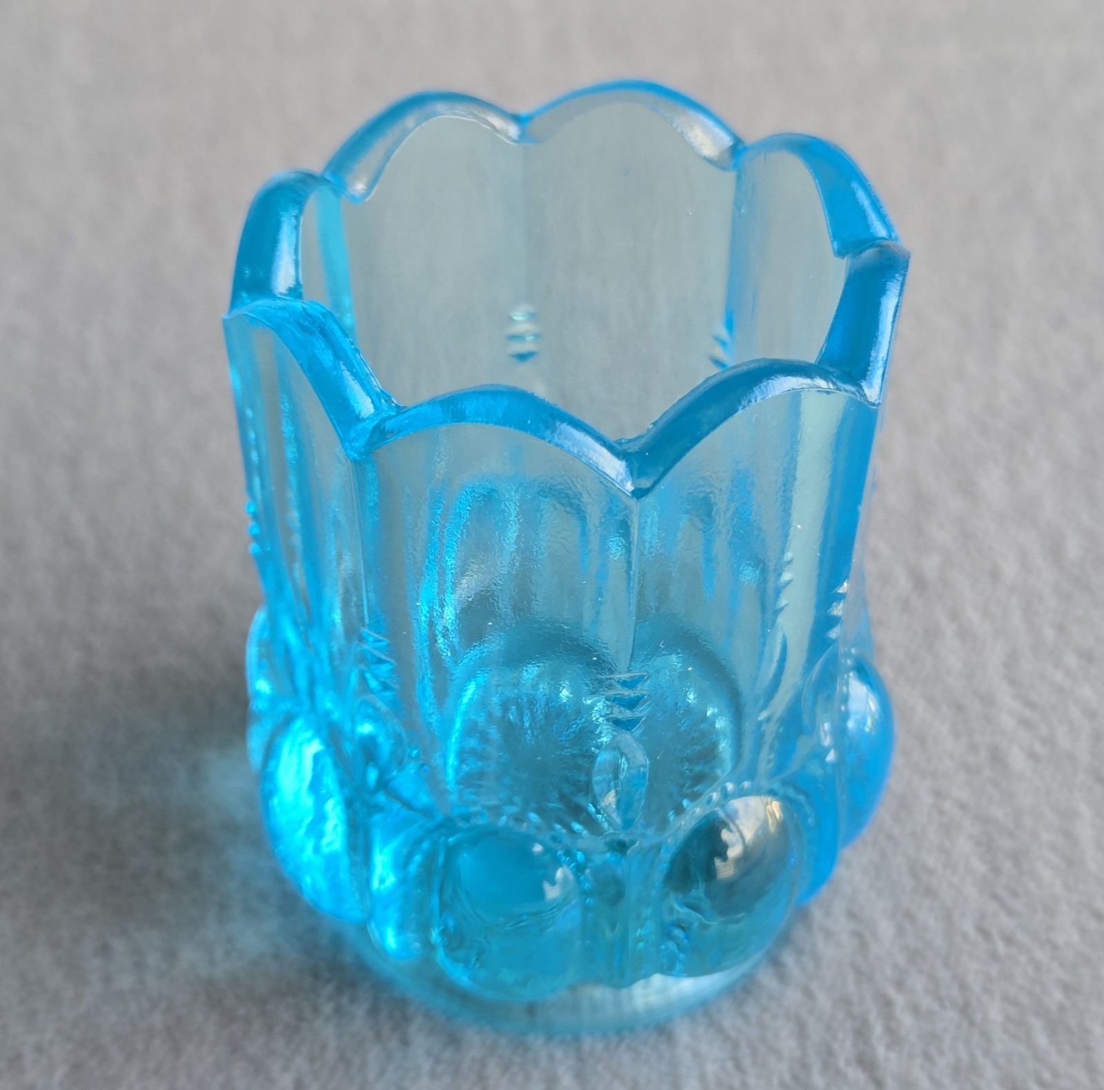 Degenhart Uranium Toothpick Holder Sapphire Blue UV Glass Beaded Oval 1950s-60s