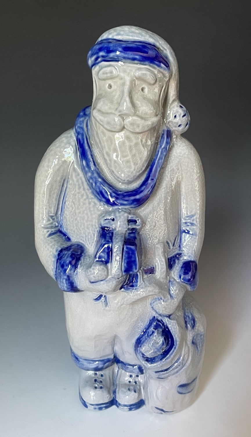 Vintage 2000s Eldreth Stoneware Cobalt Glazed Pottery Belsnickel Santa Figure