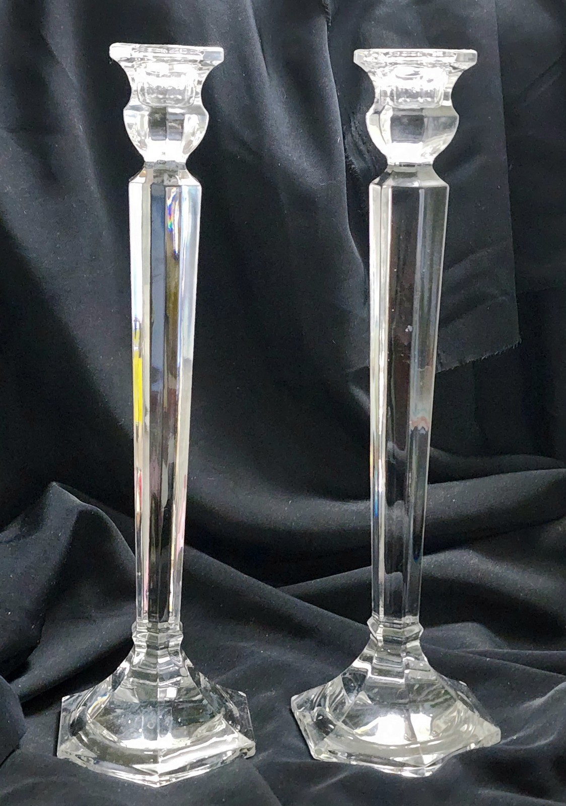 Mikasa Crystal Clear Glass CAMBRIDGE 11.75″ Candlesticks Holders Taper Holder