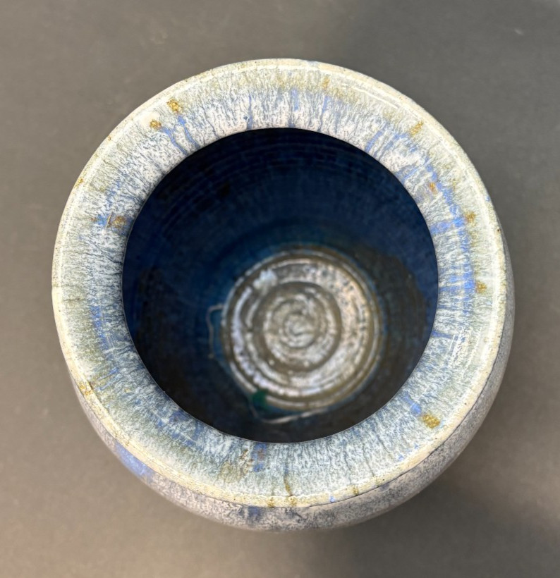 Studio Art Pottery Salt Glazed Blue 14.5” Stoneware Vase SIGNED