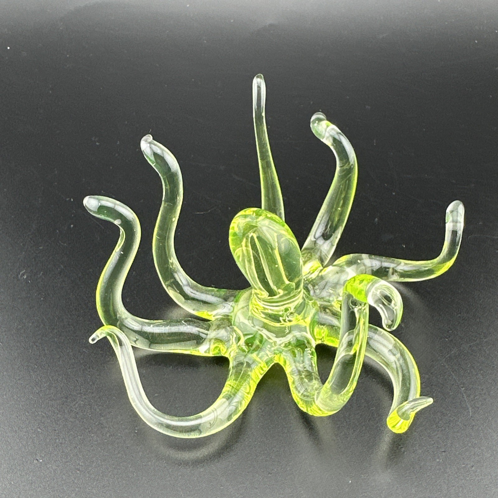 Handblown Uranium Glass Art Octopus Figurine UV Reactive Green Sculpture Boro