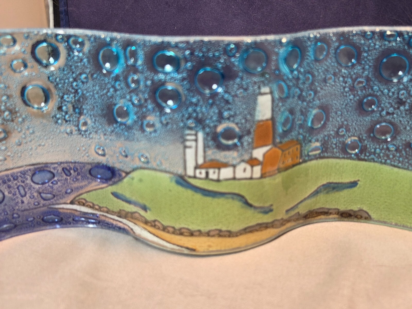 Pampeana Fused Art Glass Montauk Point NY Historic Lighthouse curved glass