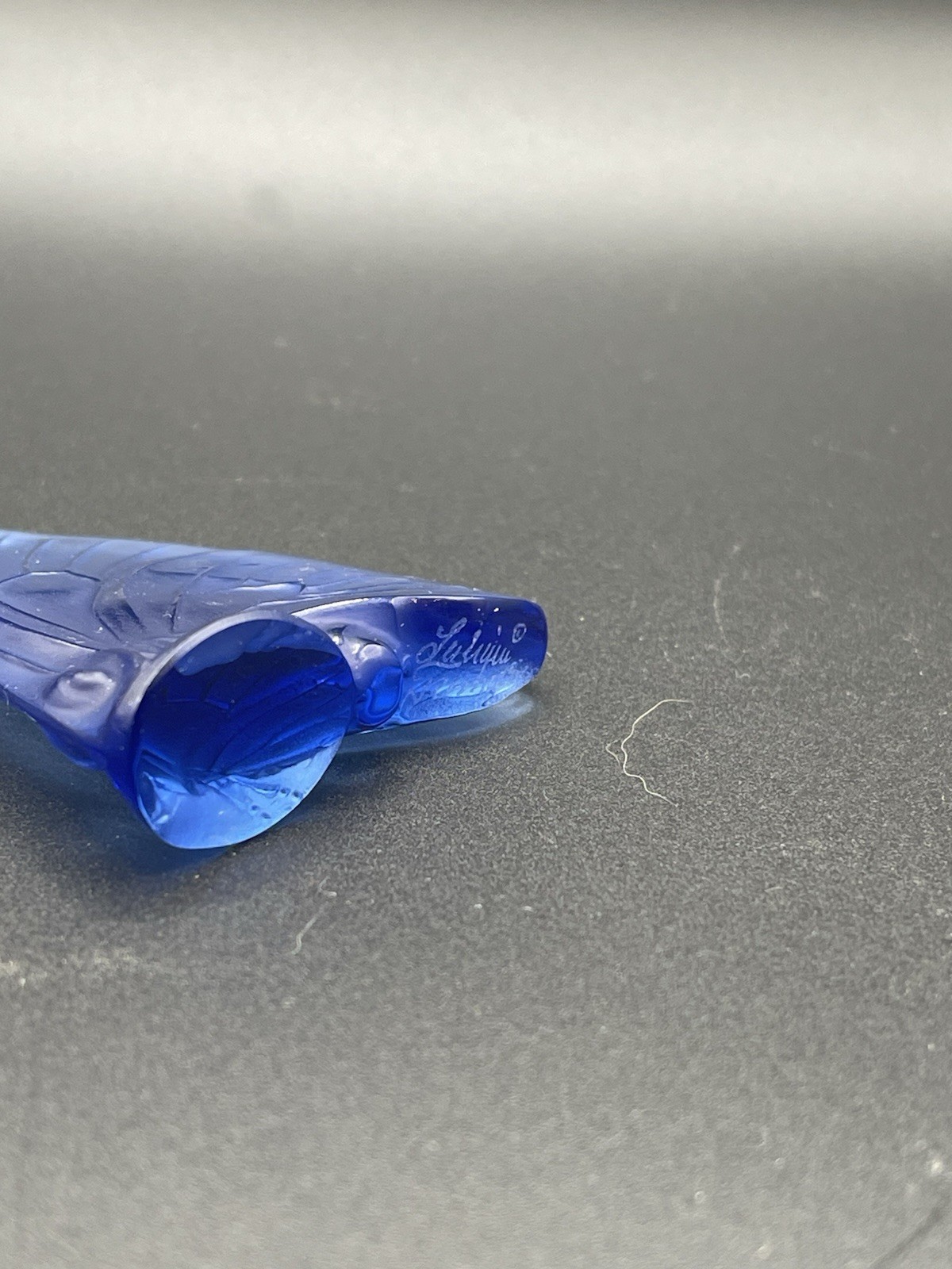 Lalique Crystal Sapphire Blue Butterfly Figurine Signed w/ Original Box