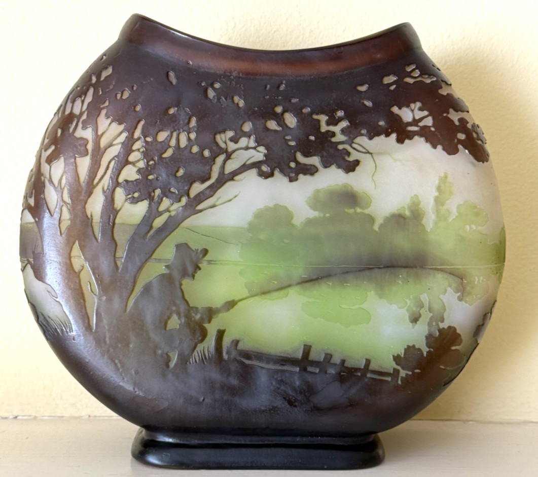Antique Emile Galle Vase Seascape Fisherman