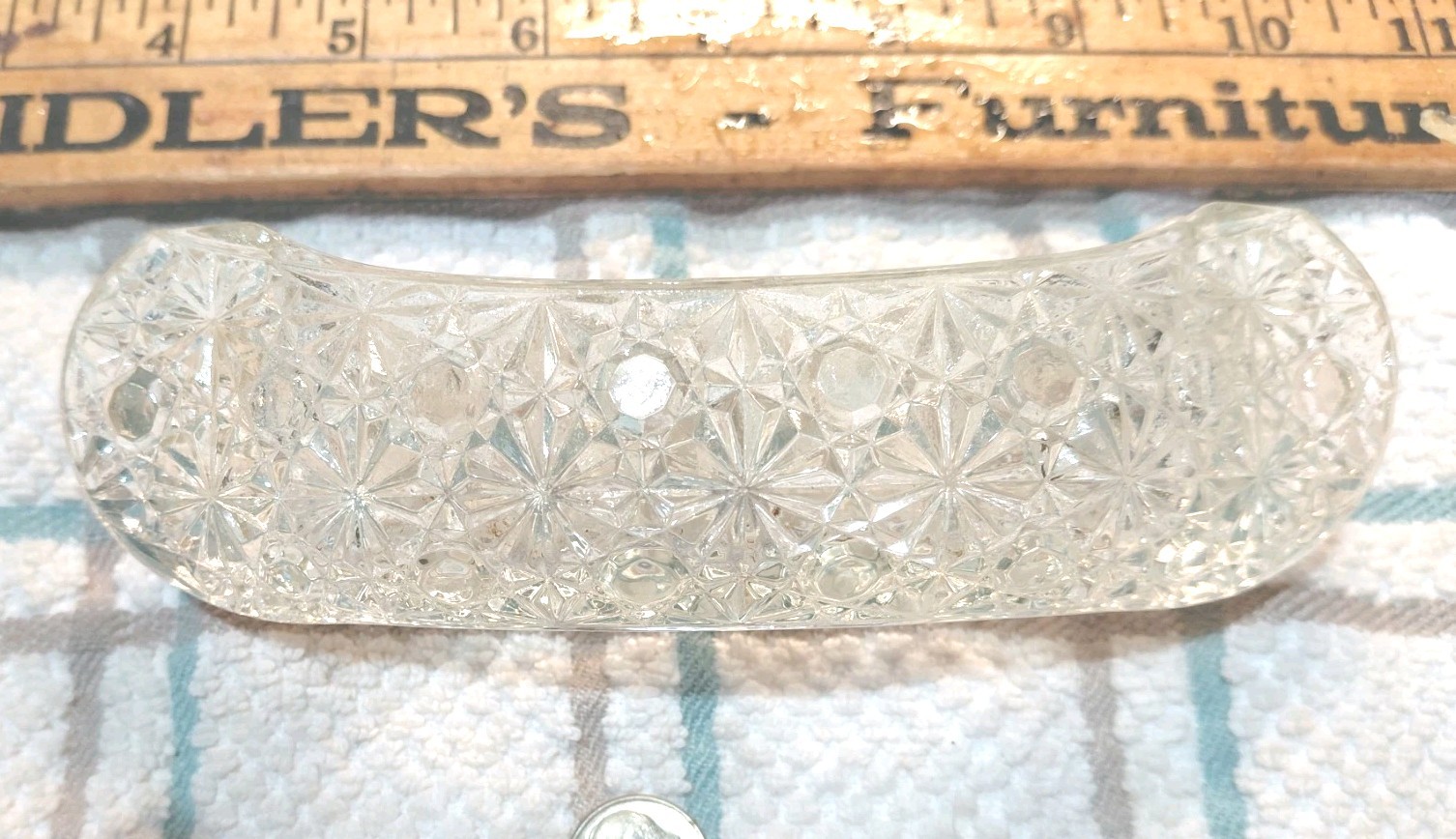 Vintage LE Smith Glass Daisy and Button Clear Small Canoe Shaped Candleholder