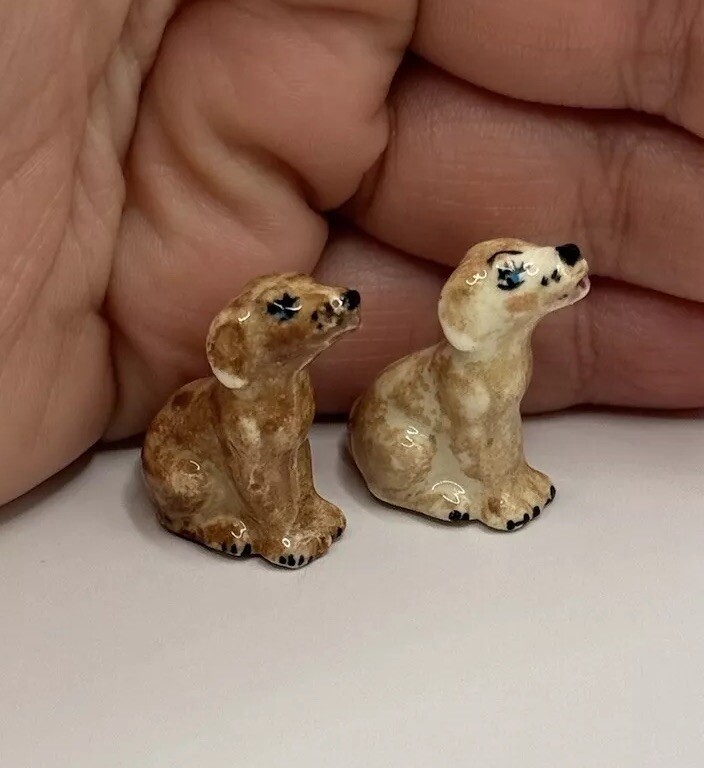Vintage Miniature Unique Handmade Pretty Dog Figurine Pair Mini Trinkets