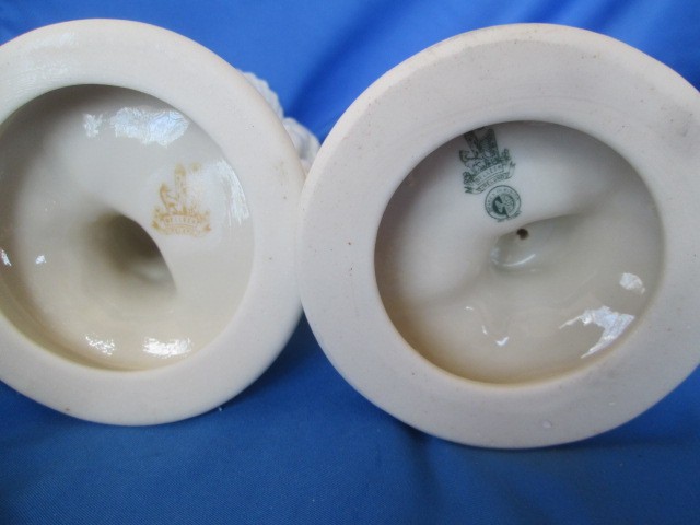 Belleek Victorian Boy and Girl Basket Candle Holders Ireland 6th & 7th Mark Vtg