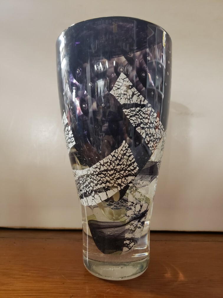 Contemporary Art Glass Sommerso Bullicante Silver Flecked Vase, Illegibly Signed