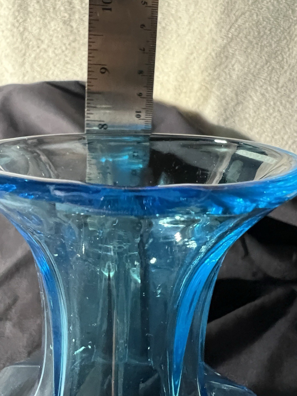 Vintage Tiara Indiana Glass Colonial Water Bottle Horizon Blue Vase 8”