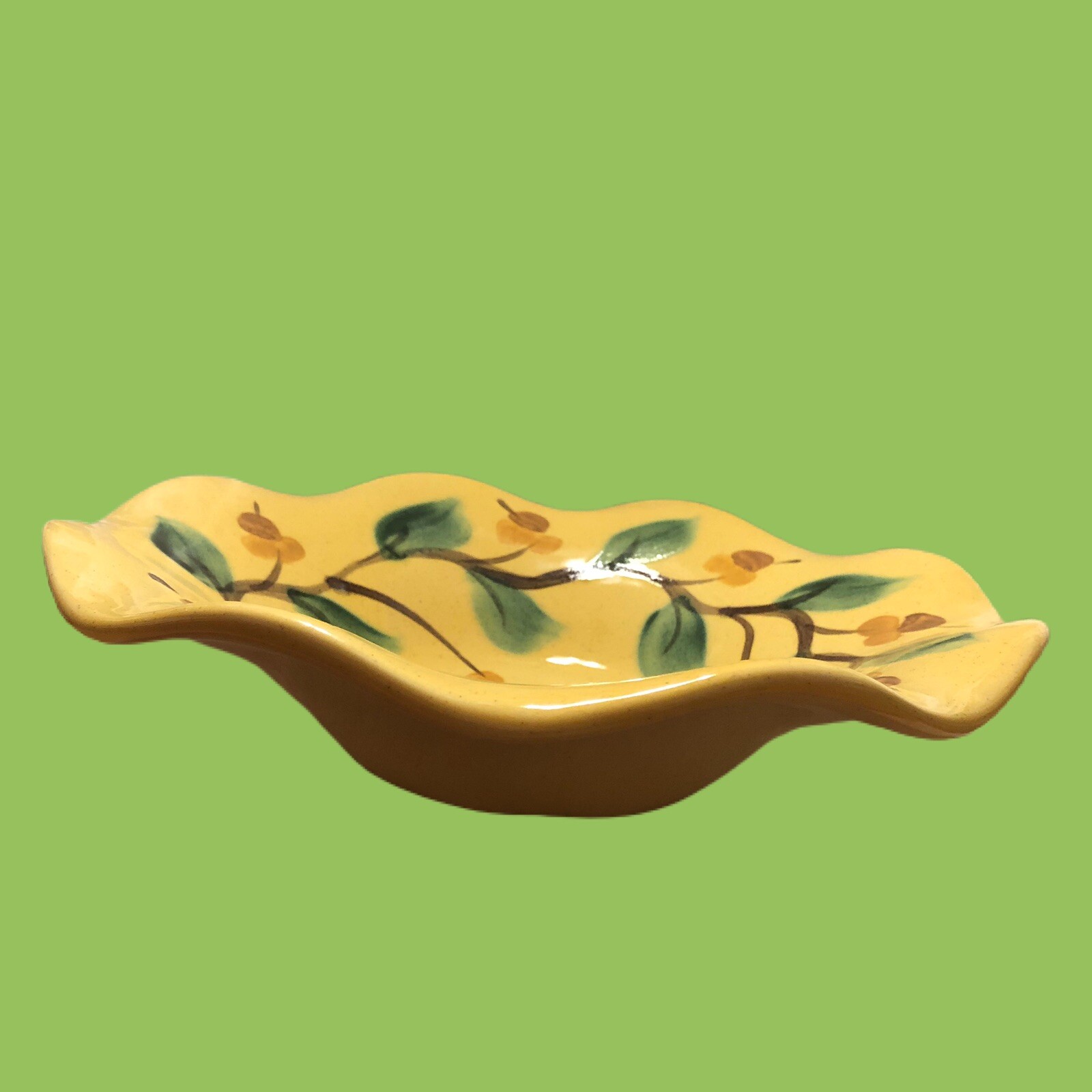 Gail Pittman Signed Siena Ruffled 10.5″ Compote Bowl/Candle Holder Hand Painted