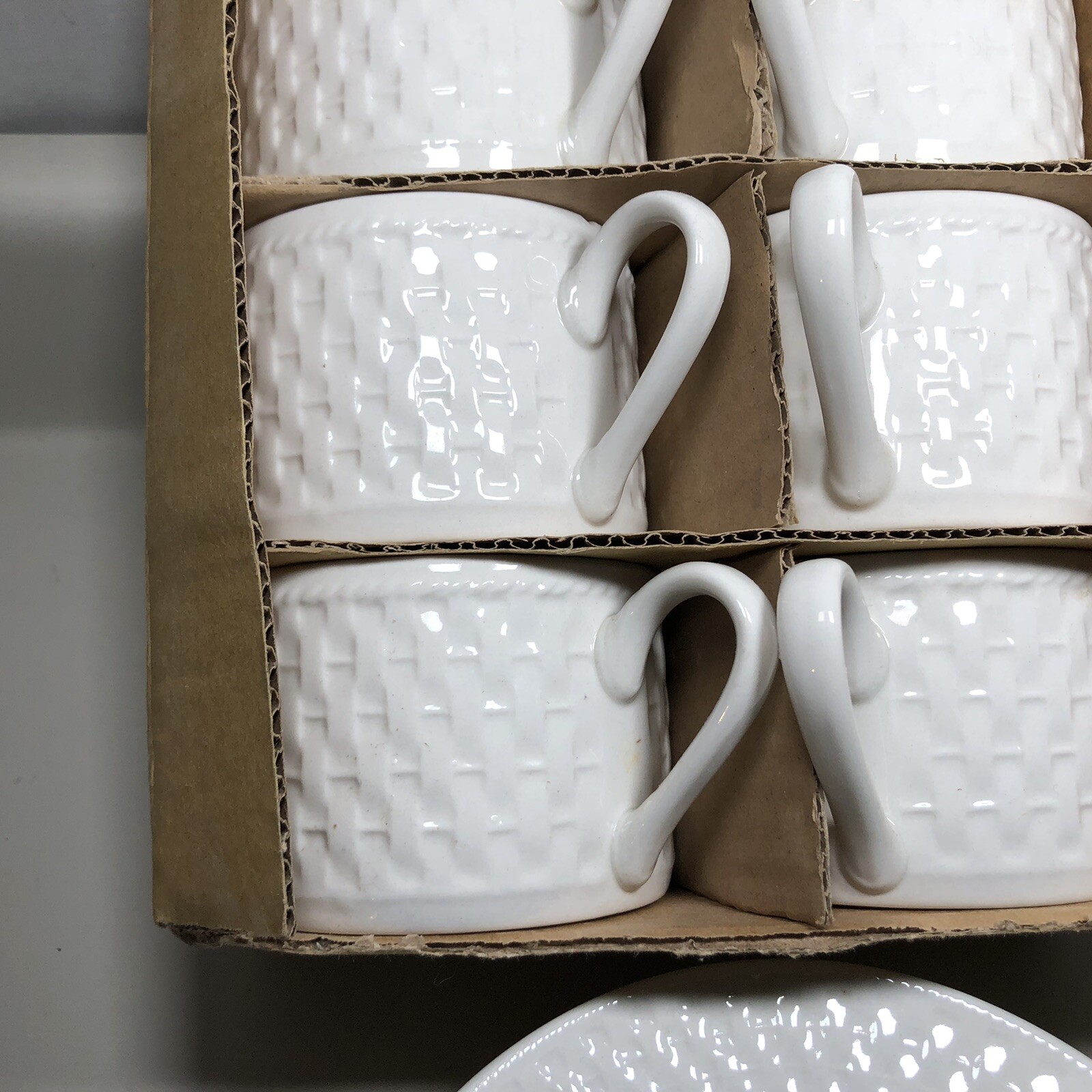 Set of 6 ONEIDA Westerly Basket Weave Cups 8oz & Saucers Stoneware Excellent