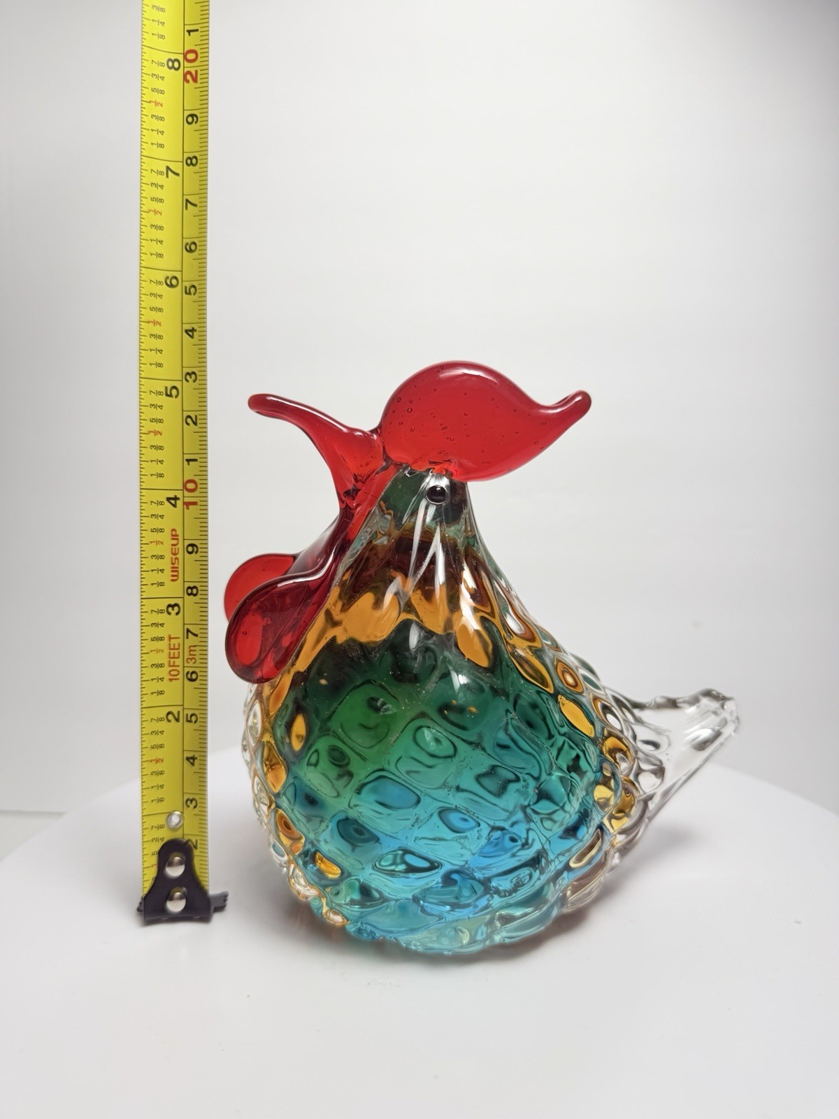 Multicolor Art Glass Rooster Figurine – Glossy Decorative Hand Blown 13cm