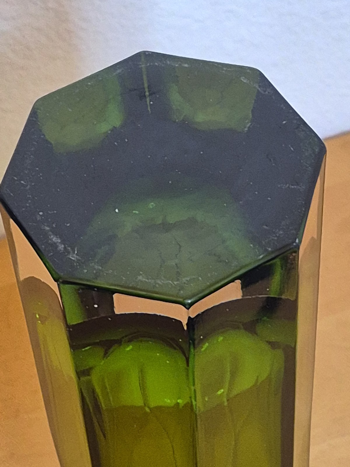 Green Faceted Glass Vase Lindshammar Sweden Designed by Gunnar Ander 10″ H