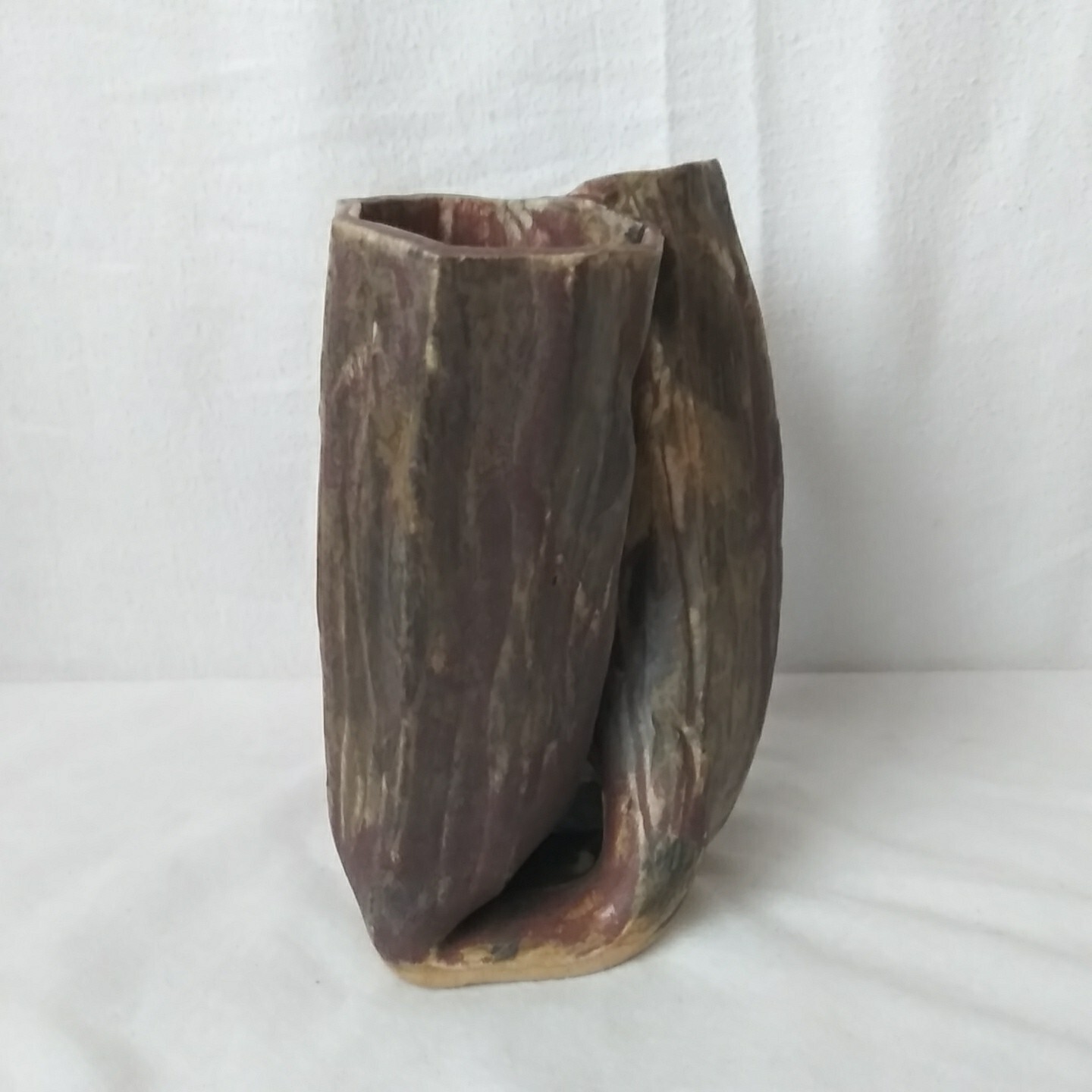 Handmade Pottery Vase Double Vessel Vintage 1998 Tree Trunk Rustic Signed