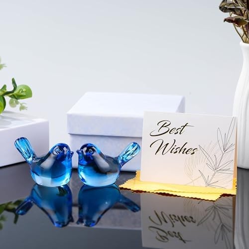 Qianwei 2pcs Blue Glass Birds Figurine Handmade Blown Crystal Home Decor | Cr…