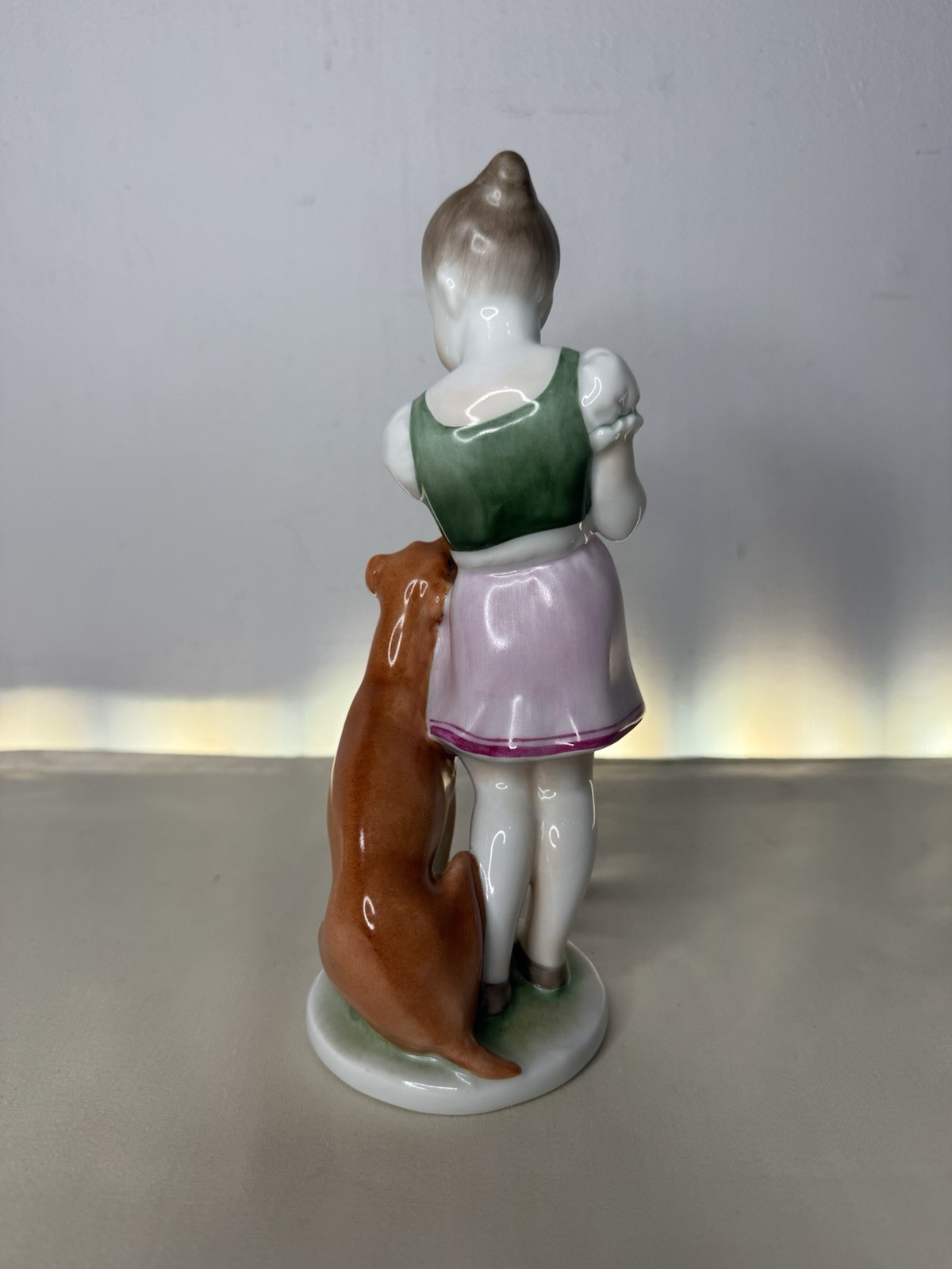 RARE HEREND, “LITTLE JEALOUS”, GIRL WITH POINTER DOG, PORCELAIN FIGURINE! (P070)