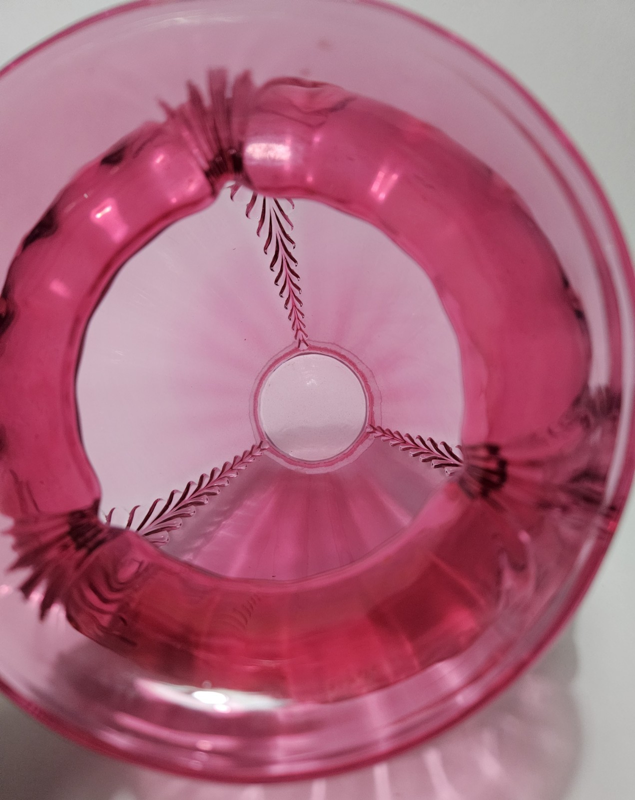 Fenton Vase Cranberry Pink Feather Pattern 9.5 Inches