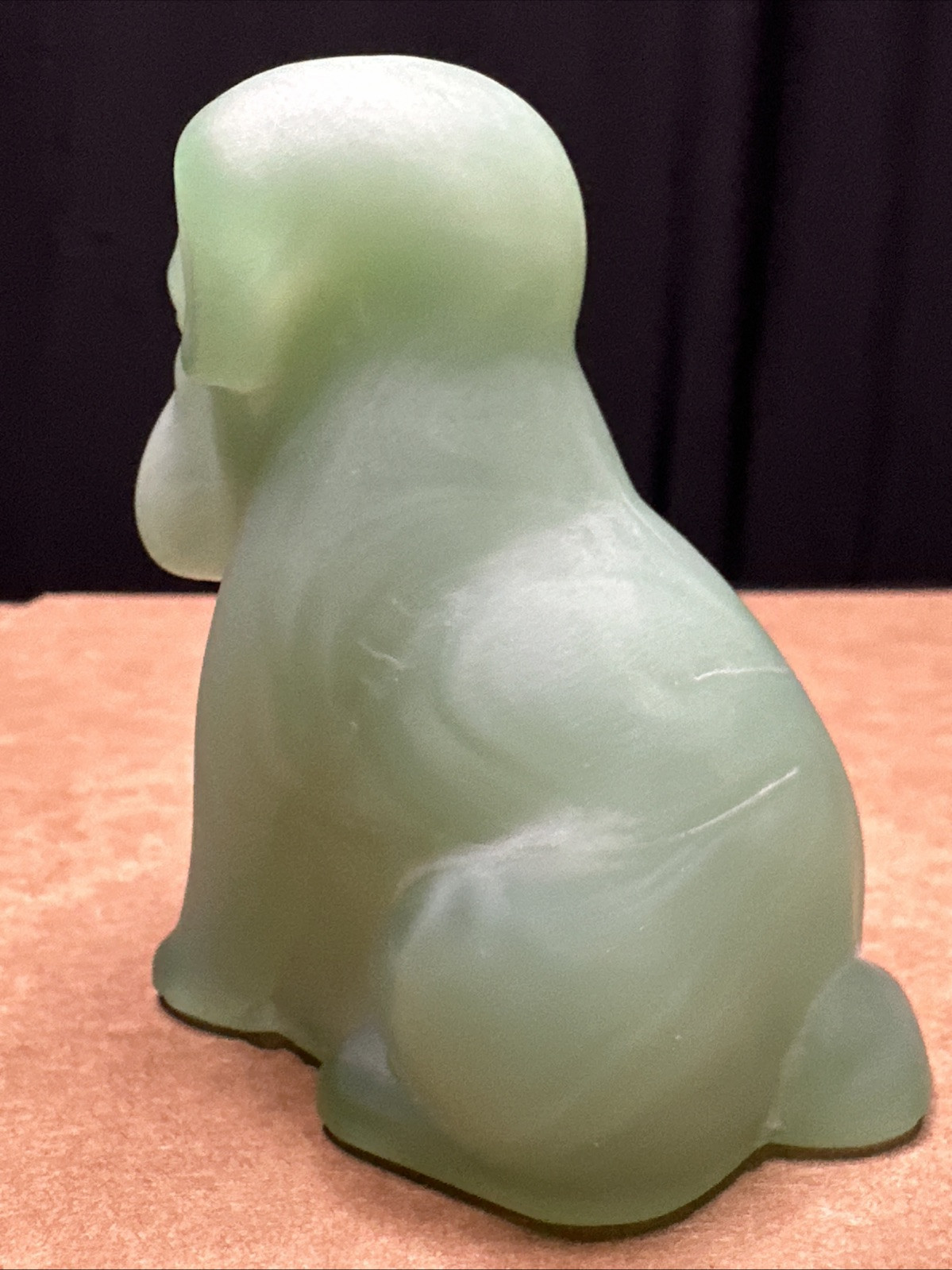 Vintage Degenhart Glass Pooch Dog Figurine Green Iridium
