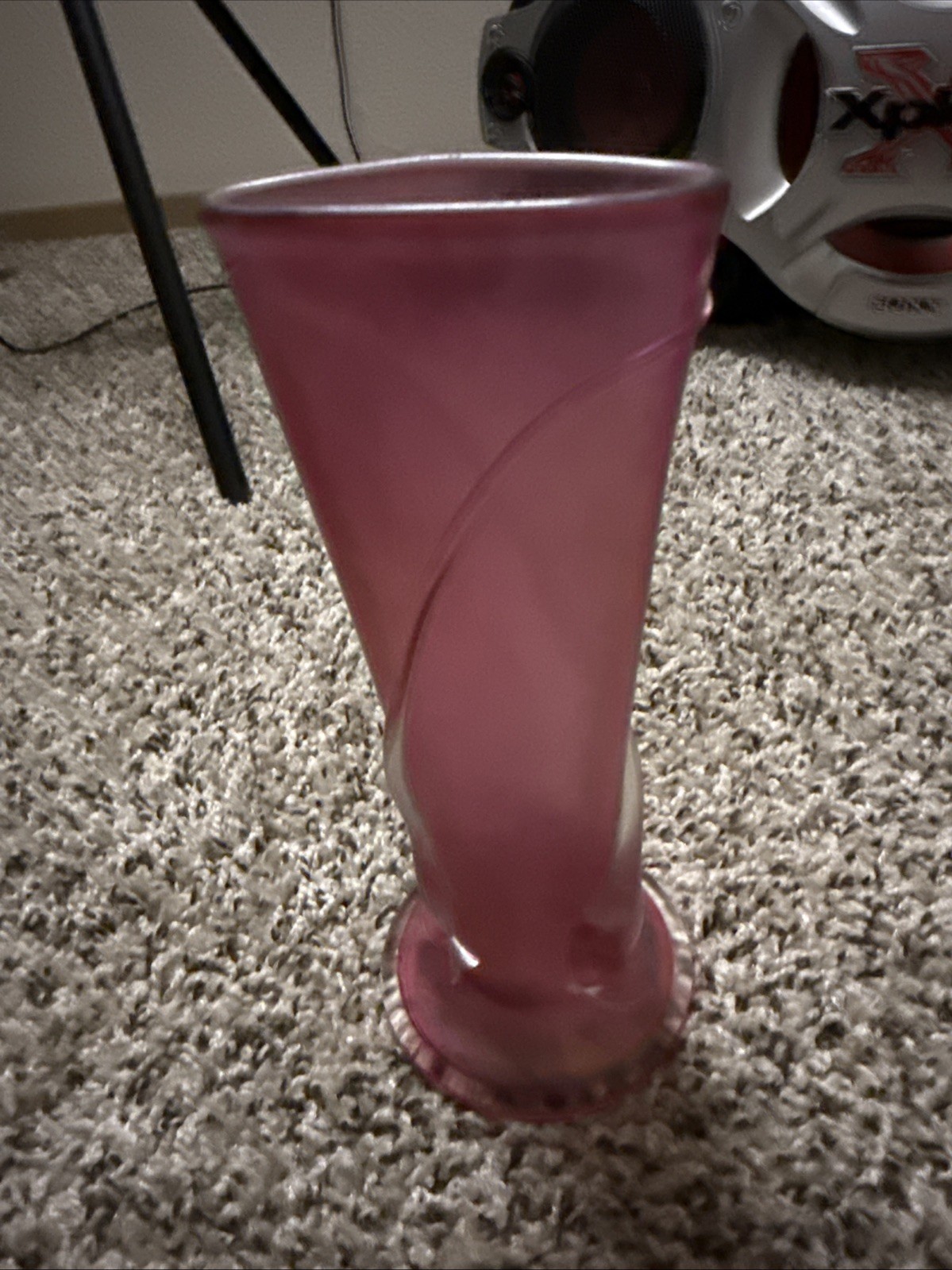 ZELLIQUE STUDIO HANDCRAFTED ART GLASS MAGENTA VASE, SIGNED JOSEPH MOREL 1997