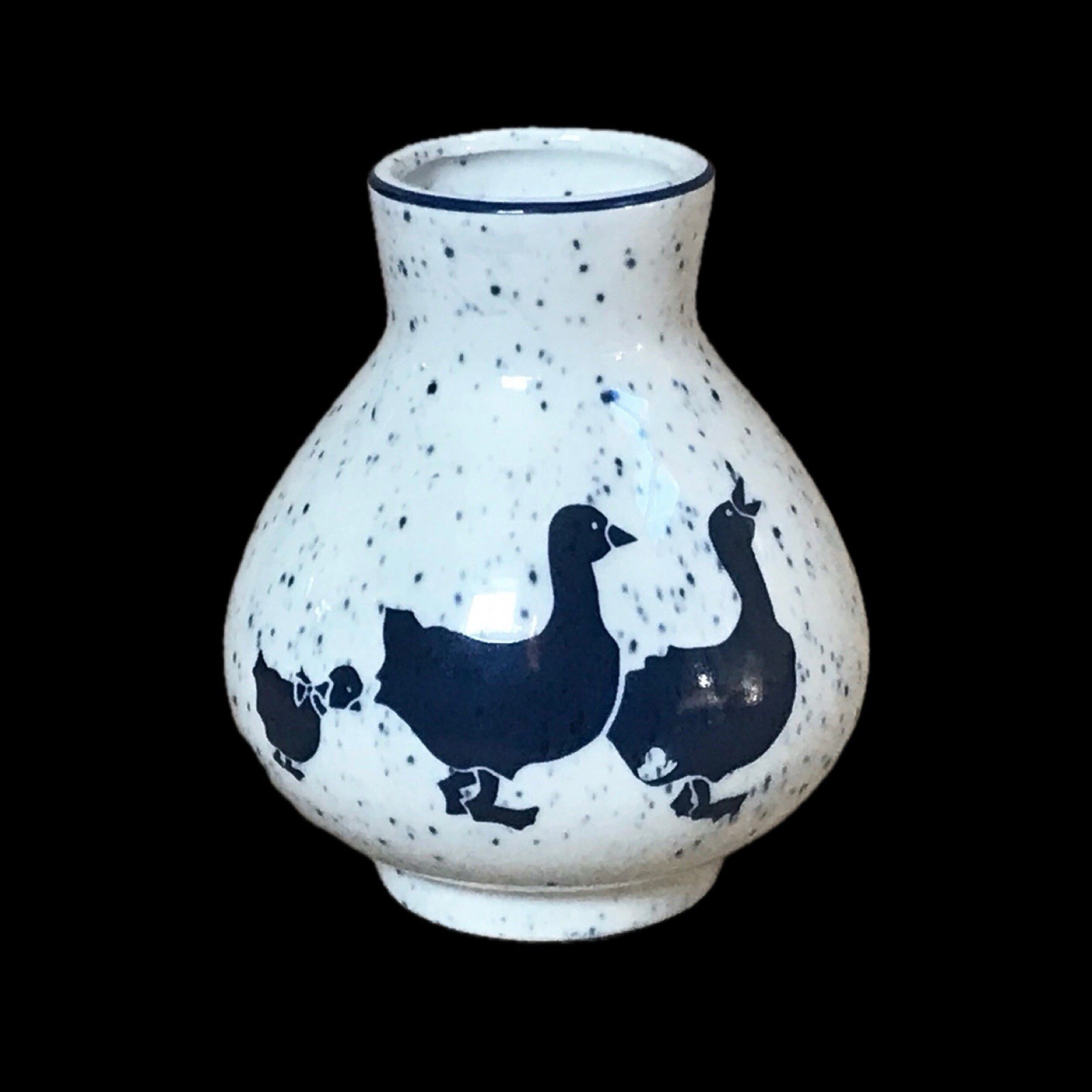 Duck Miniature Bud Vase White Blue Speckled Cottagecore Farm Prairie Country