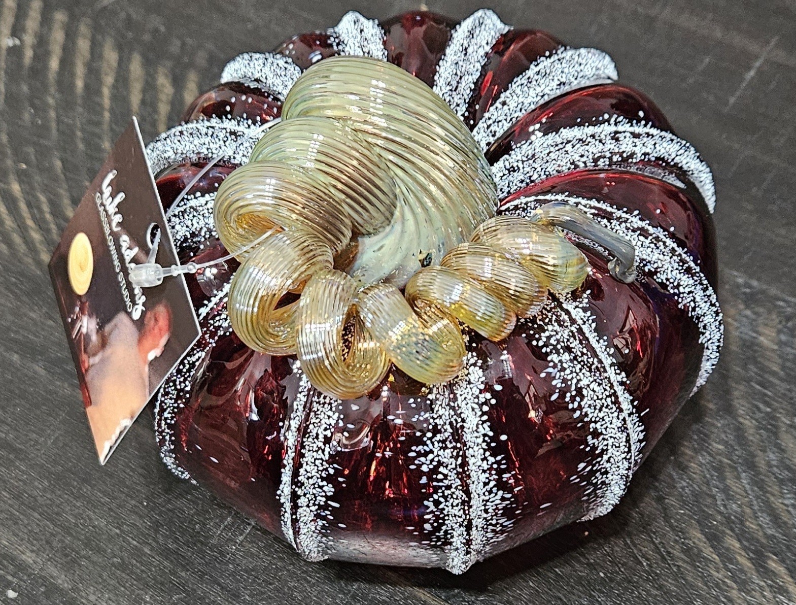 Luke Adams Glassblowing Studio White Frosted Cranberry Pumpkin, Squat Size