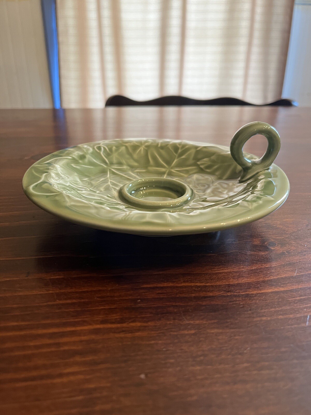 Franciscan Ivy Green Candle Holder Chamberstick Finger Loop Vintage Victorian