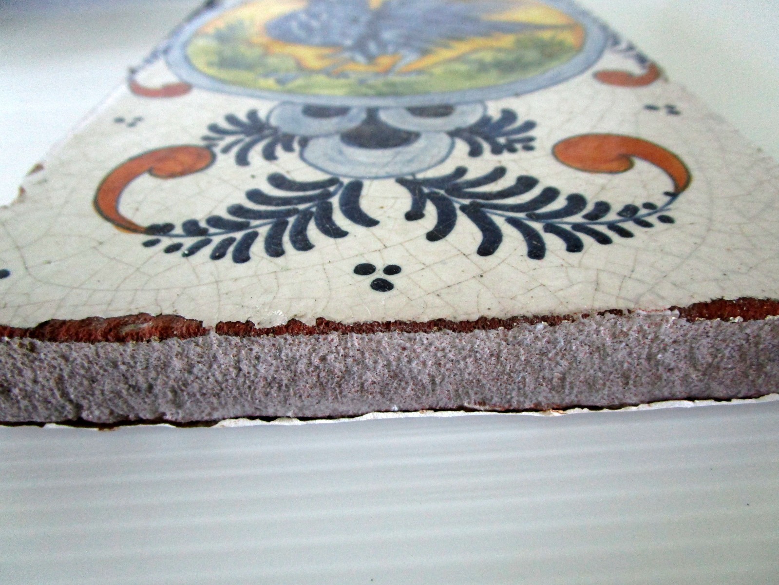 Vintage Large Italian Hand Painted Terracotta Tile 12 x 6 Blue Bird