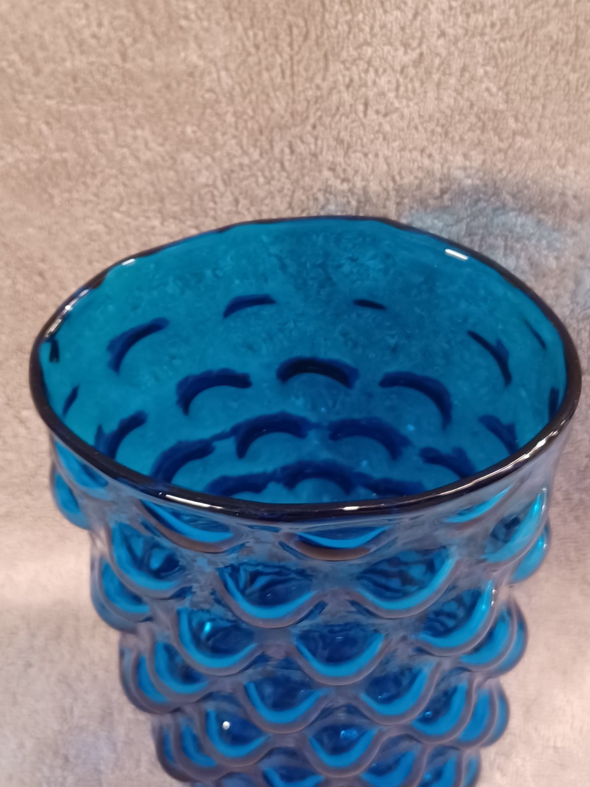 Vintage Blenko Glass Bubble Oval Vase in Blue designed by Wayne Husted 9 ½” Tall