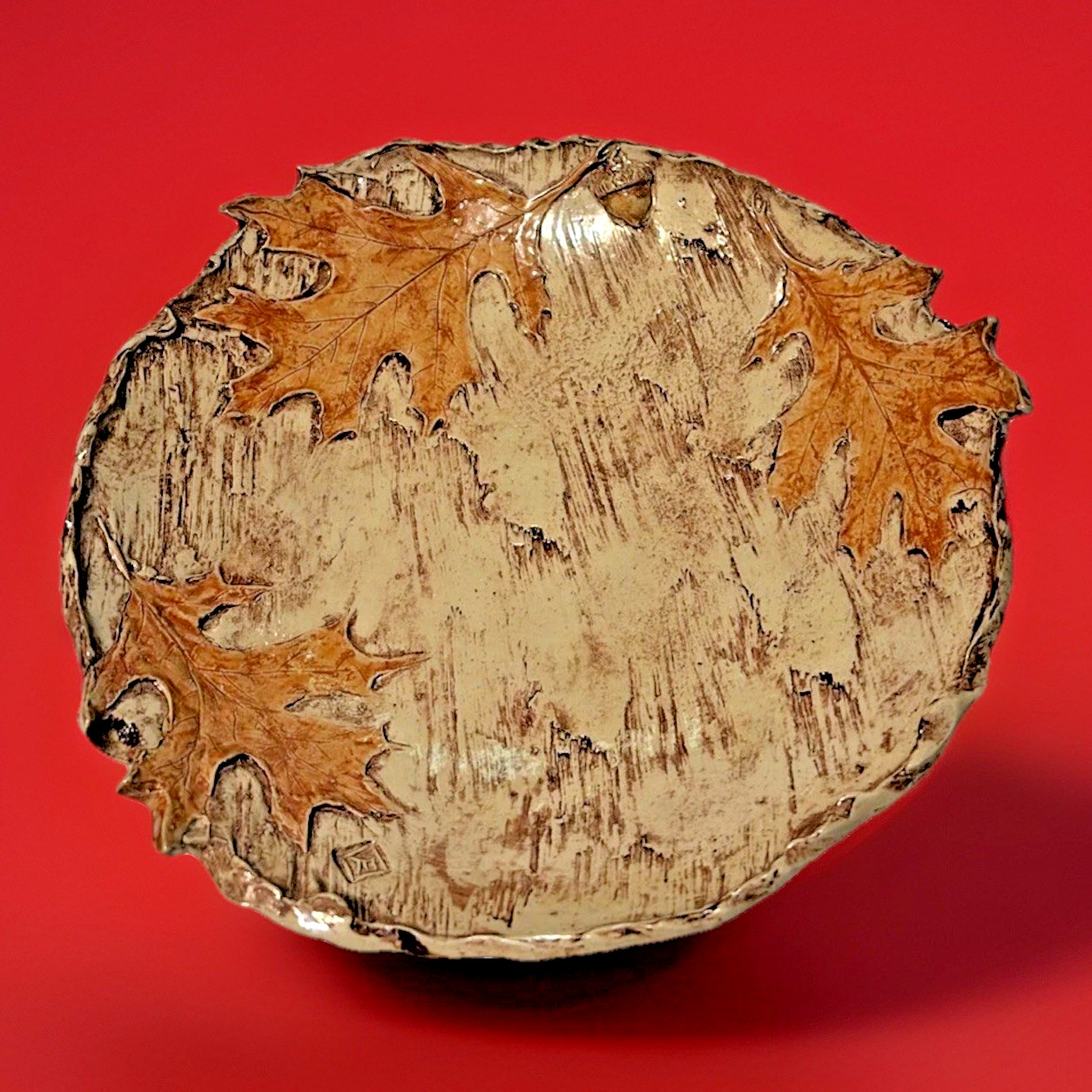 Ceramic Bowl Oak Leaf Acorn Motif Artist Signed Stunner Gorgeous Sculptural READ