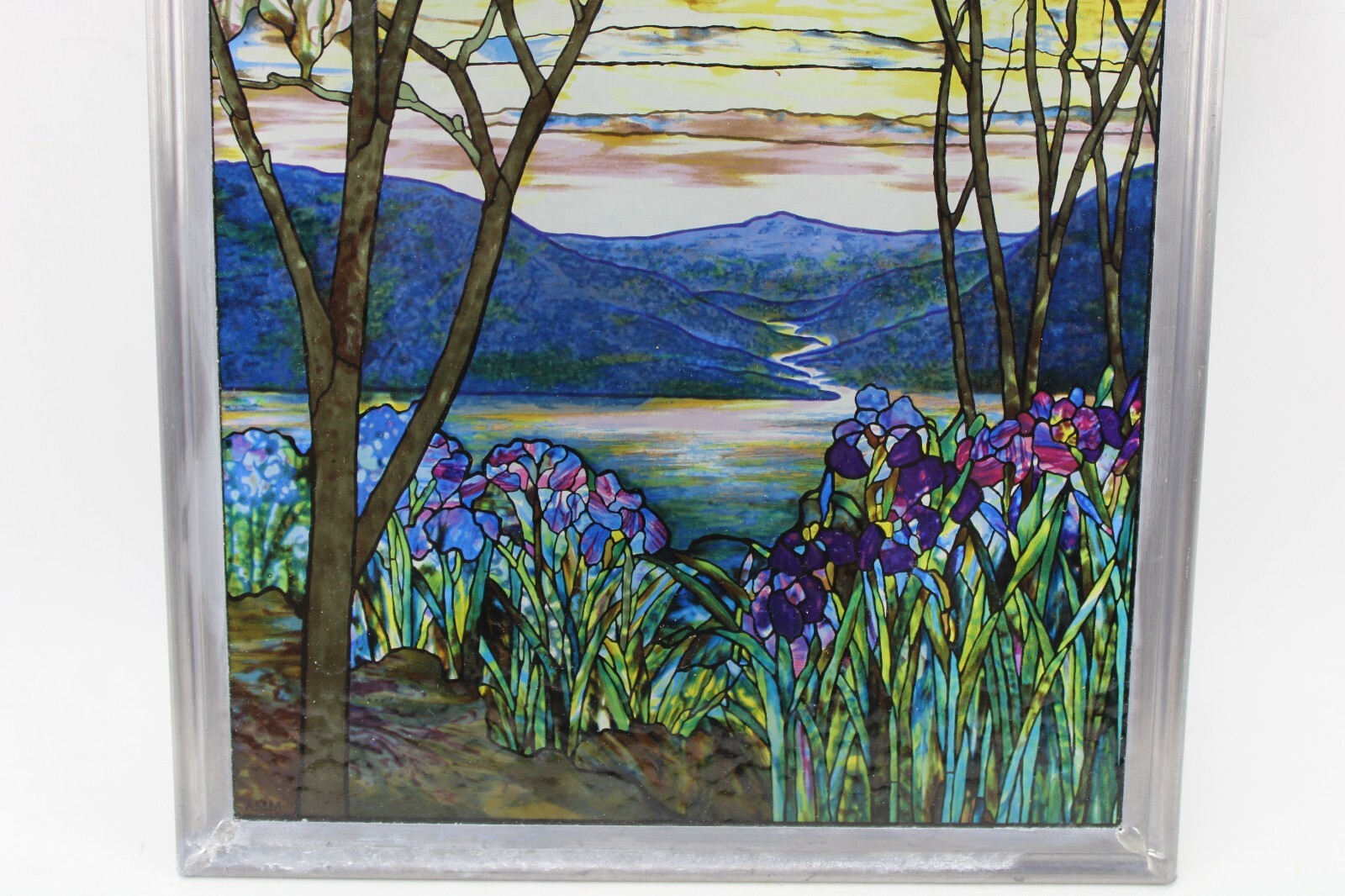 Vtg MMA Louis Tiffany Magnolia Irises Stained Glass Panel 13″x9″ Reproduction