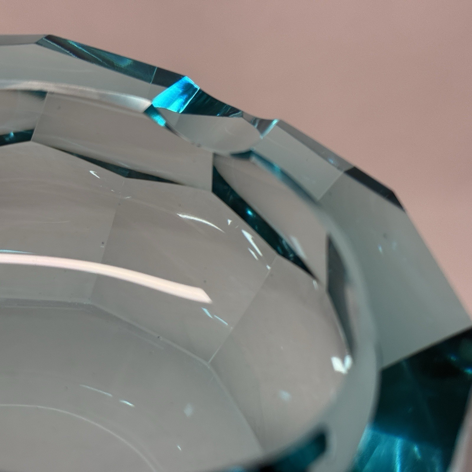 Uranium Turquoise Moser Gem Style Glass Ashtray w/ Imperfections