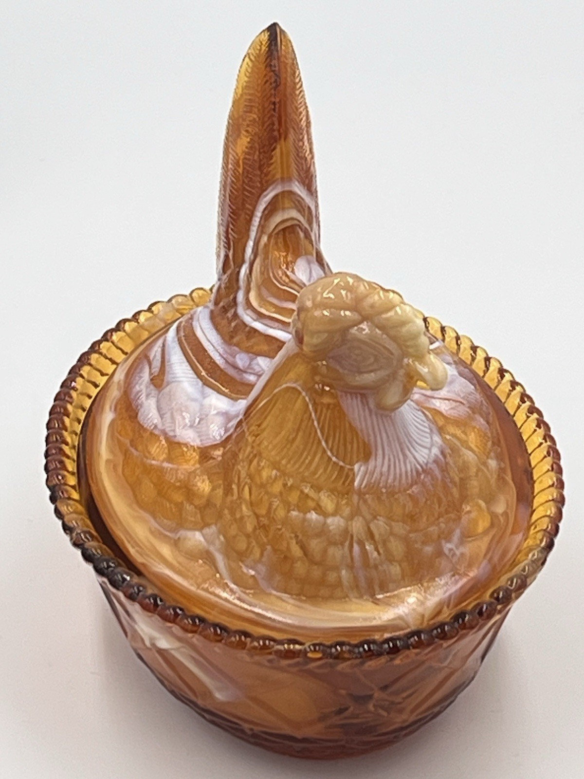 Rosso Westmoreland Carmel & White Slag Art Glass HenOn Nest Vintage !LAST ONE!