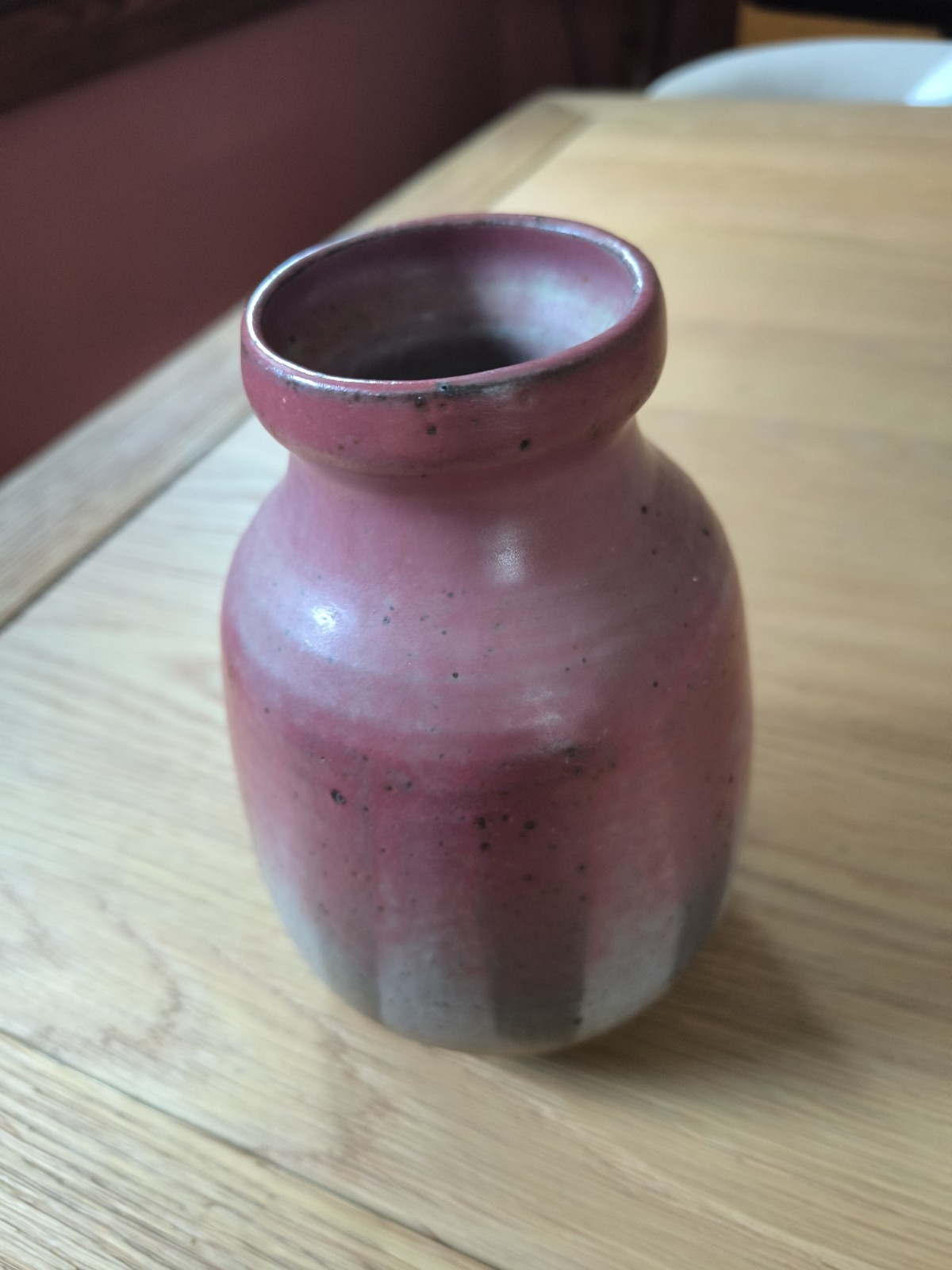 Vintage Studio Pottery Vase Signed Pink Grey Drip Stoneware Akron Ohio