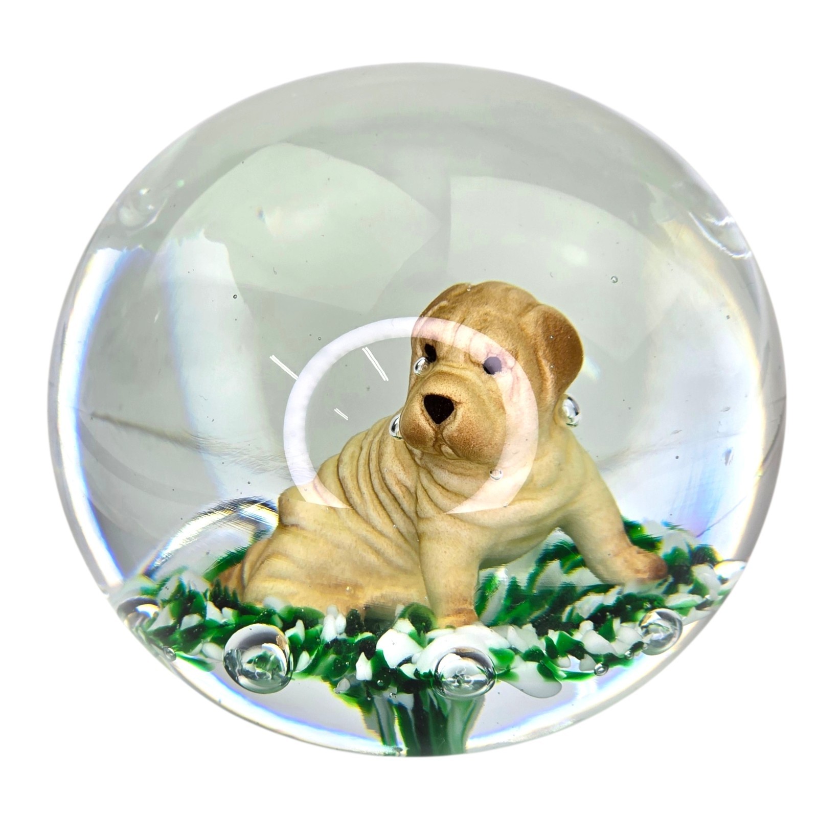 Rare Vintage Gibson Sulphide Shar Pei Puppy Dog Large Glass Paperweight
