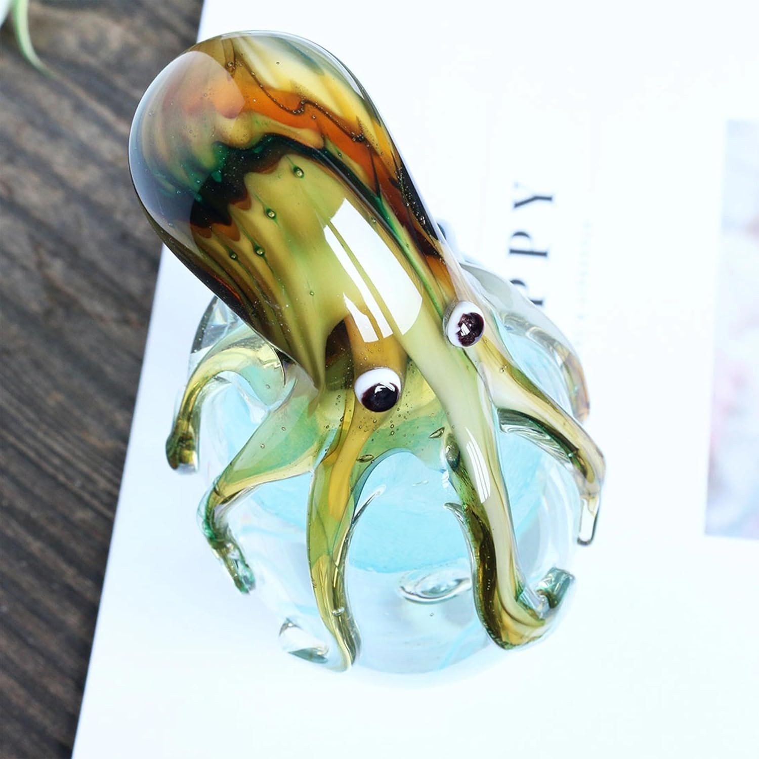 Glass Octopus Figurine for Home Decor 5.5″ Blown Glass Octopus Paperweight