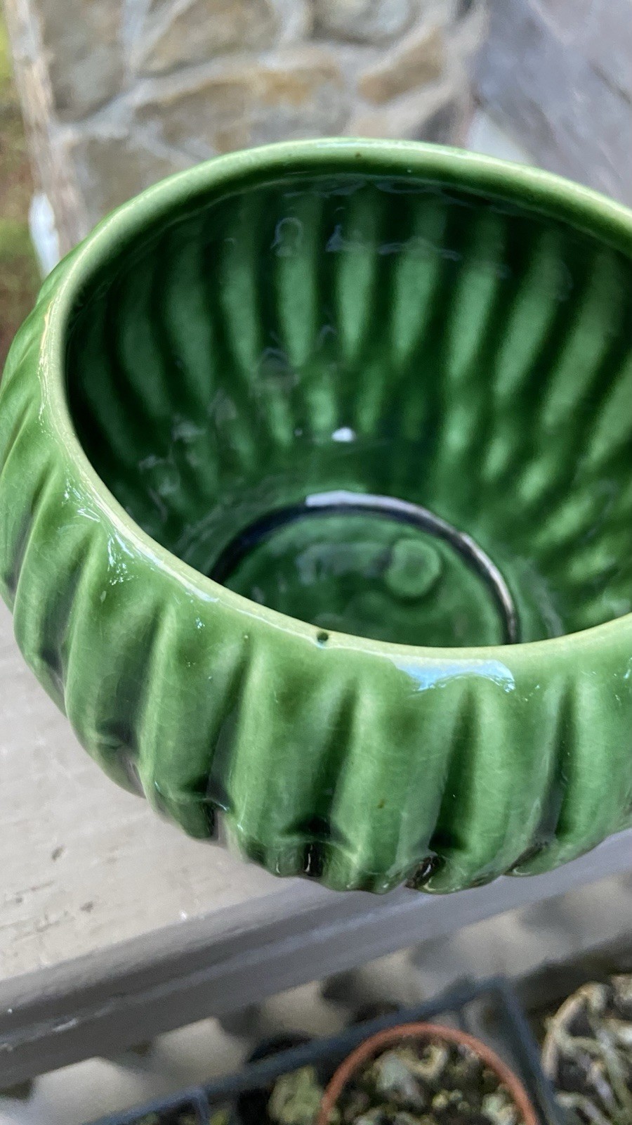 Vintage McCoy Pottery Planter Green Drip Glaze Ribbed Melon Shape MCM 3.75X5.25