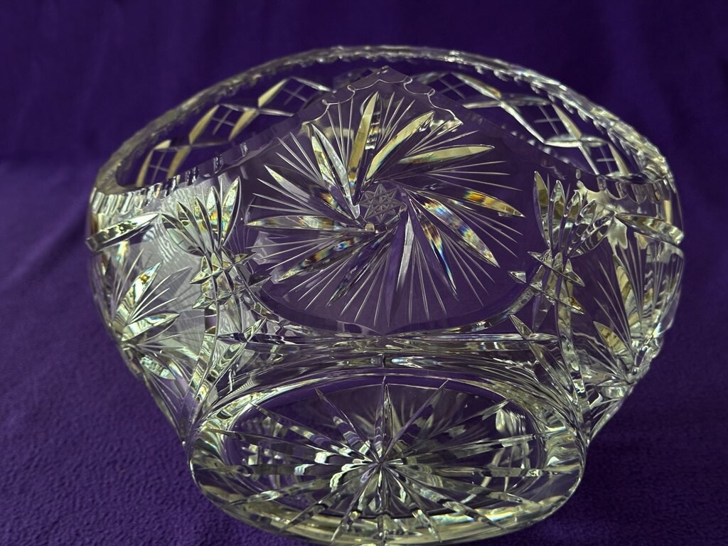 Antique Cut Class Crystal Basket 10″ l x 10″ h x 7.25″ w American Brilliant Prd.