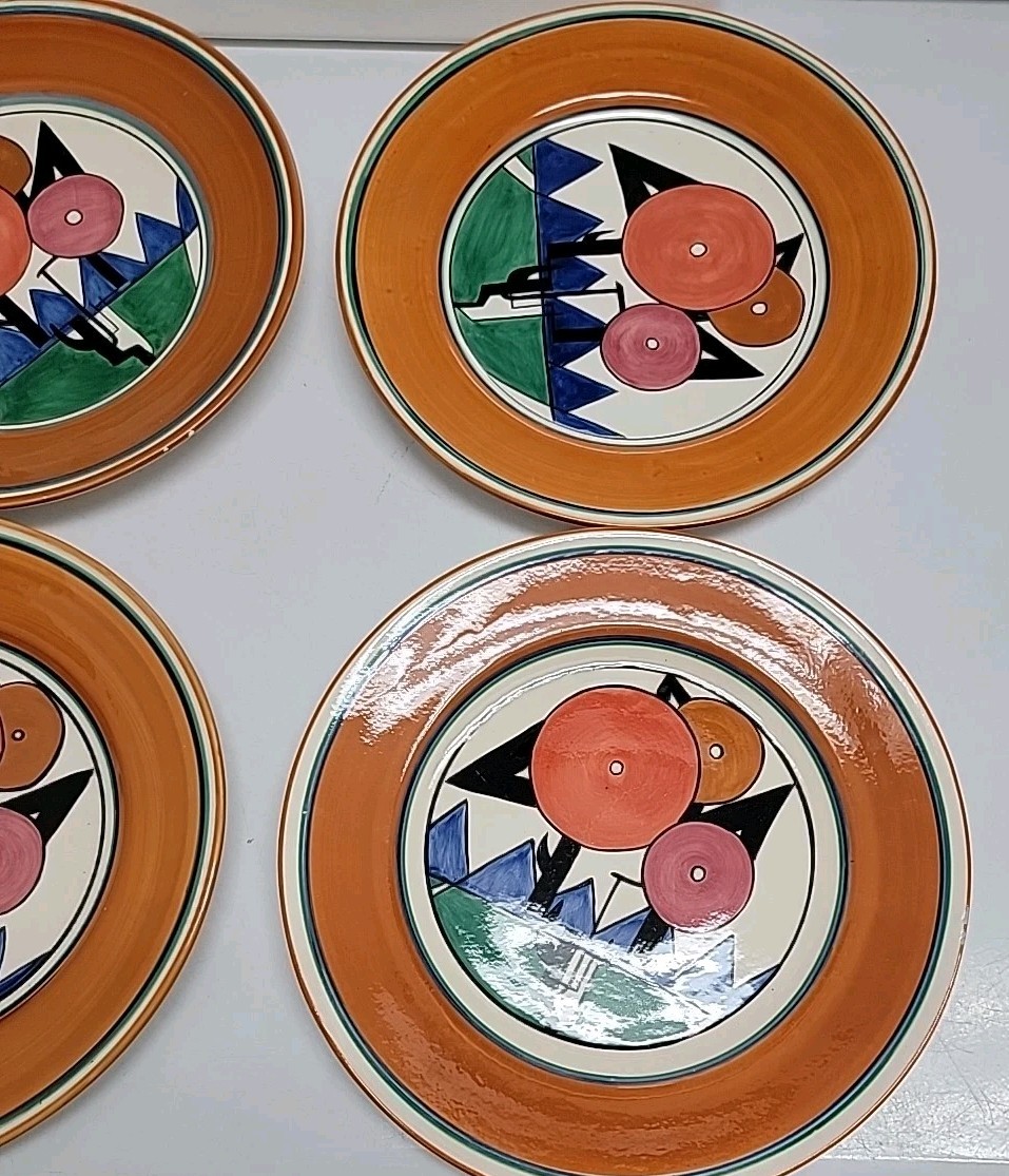 Set Of 4 Clarice Cliff Museum of Modern Art Geo Garden Plates MMA 1993 EUC