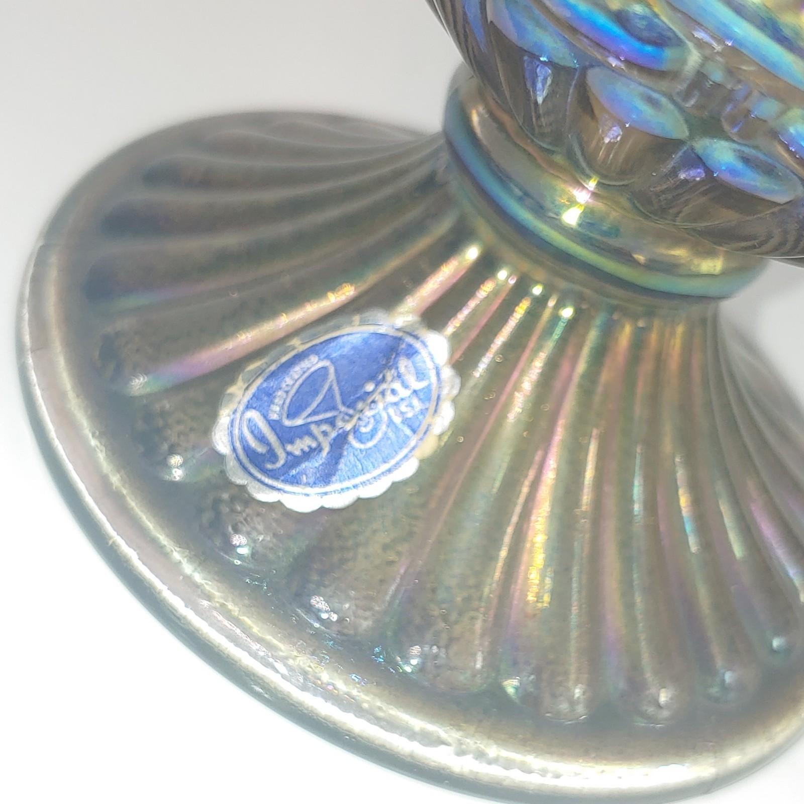Imperial Glass Carnival Glass Lidded Decorative Basket Basketweave Multicolor