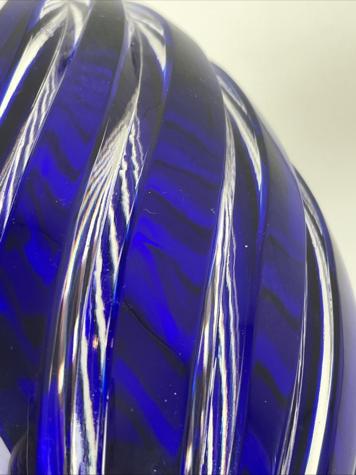 Ajka Crystal Swirl Cut To Clear Cobalt Blue Hollow Egg Paperweight 6” Hungary