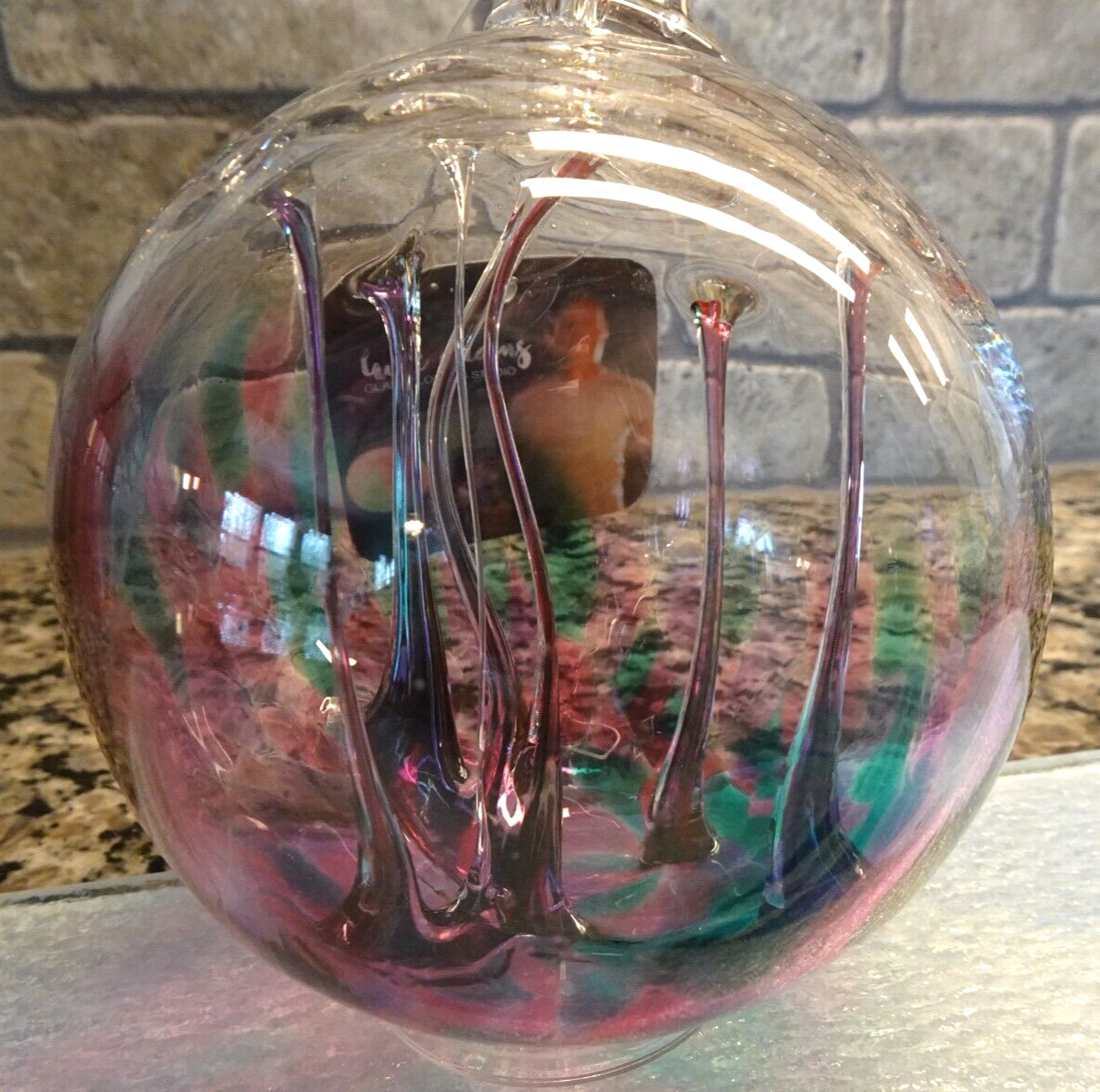 NIB Luke Adam Studio Art Glass 4″ Wishing Ball Ornament Witches Orb “PEACOCK”