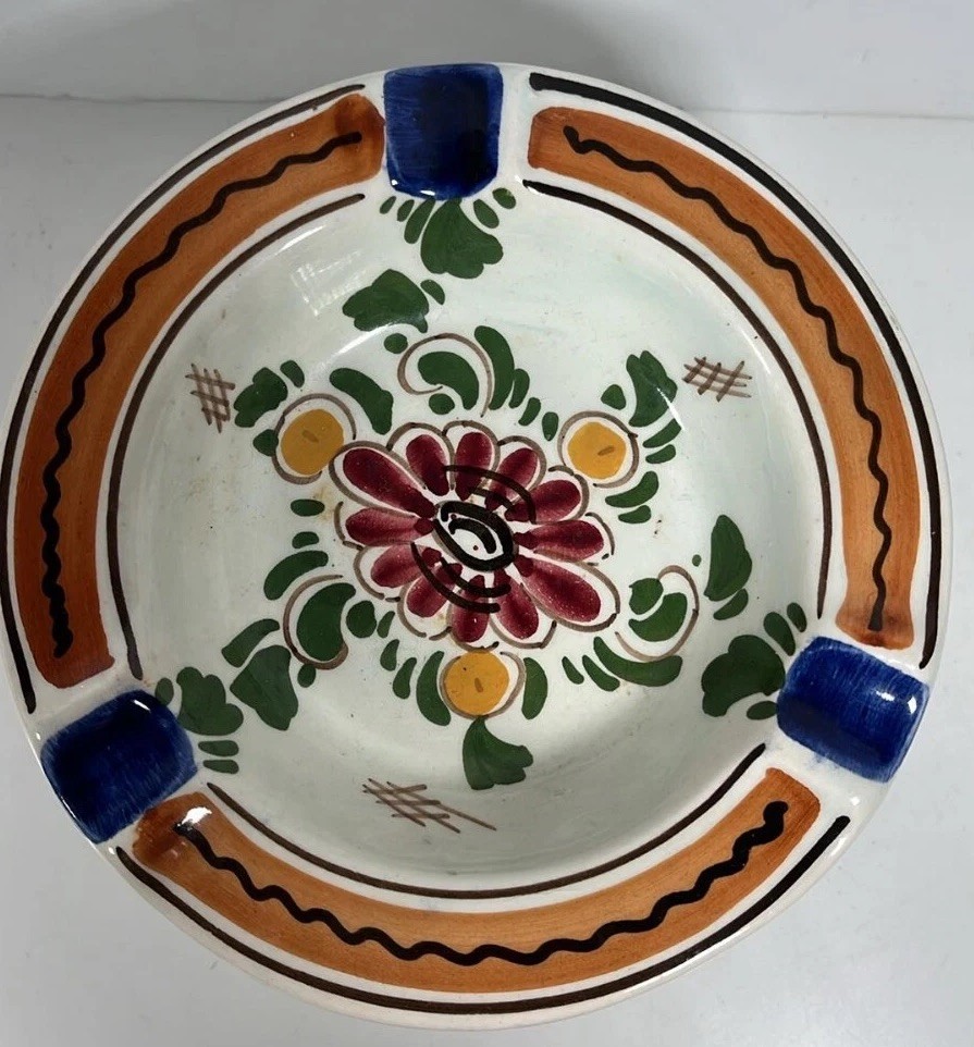 Vintage DP DELFT Art Pottery Floral Ash Tray Trinket Tray Signed Numbered