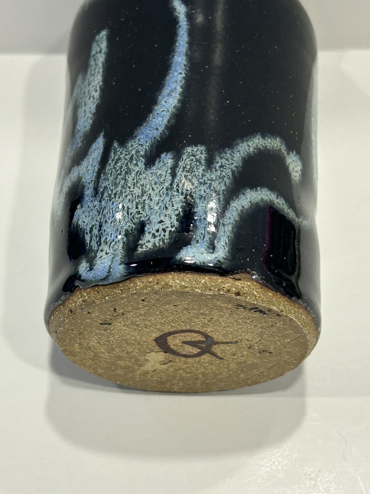 OA Gallery Pottery Blue Speckled Drip Glaze Hand Molded Vase Fine Art Signed