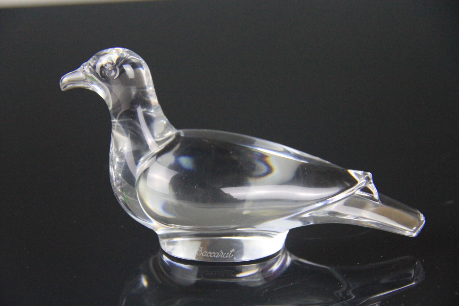 BACCARAT Figurine France Clear Crystal Turtle Dove Bird Paperweight Signed