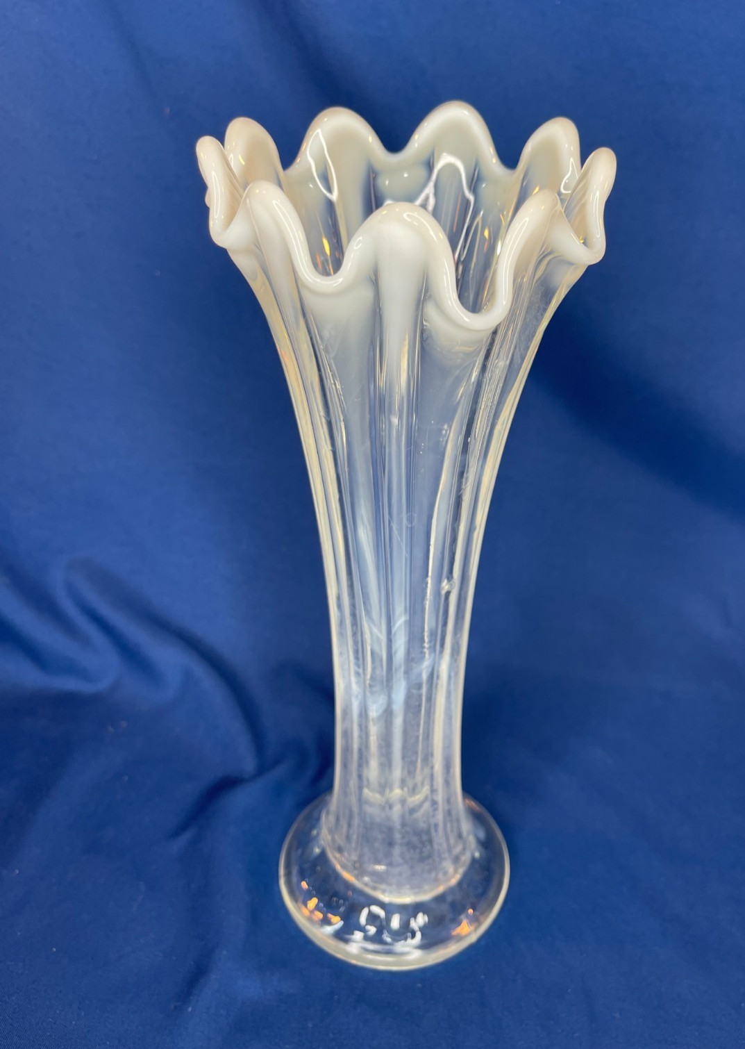 Northwood Swung Glass Vase Clear Opalescent 9 Fingers Fine Rib 10.5 in Antique