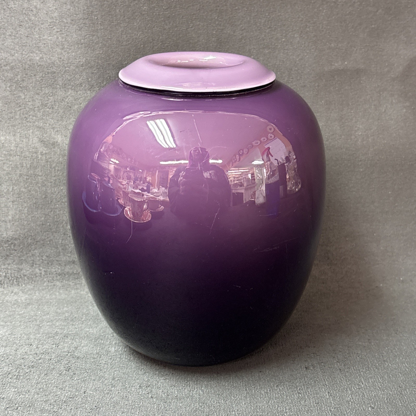 Vintage Larry Laslo For Mikasa Purple Ombre Glass Vase Reverse Lip 6 Inches
