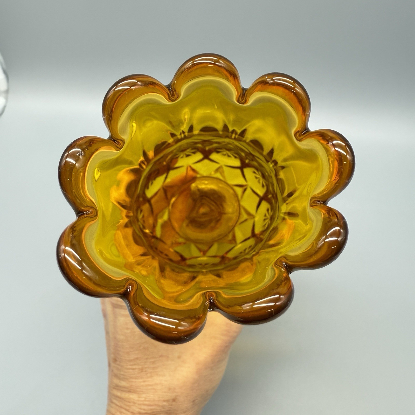 Kanawha Moon And Stars Amber Glass Swung Vase GLOWS Vintage Mid Century 10 1/4”