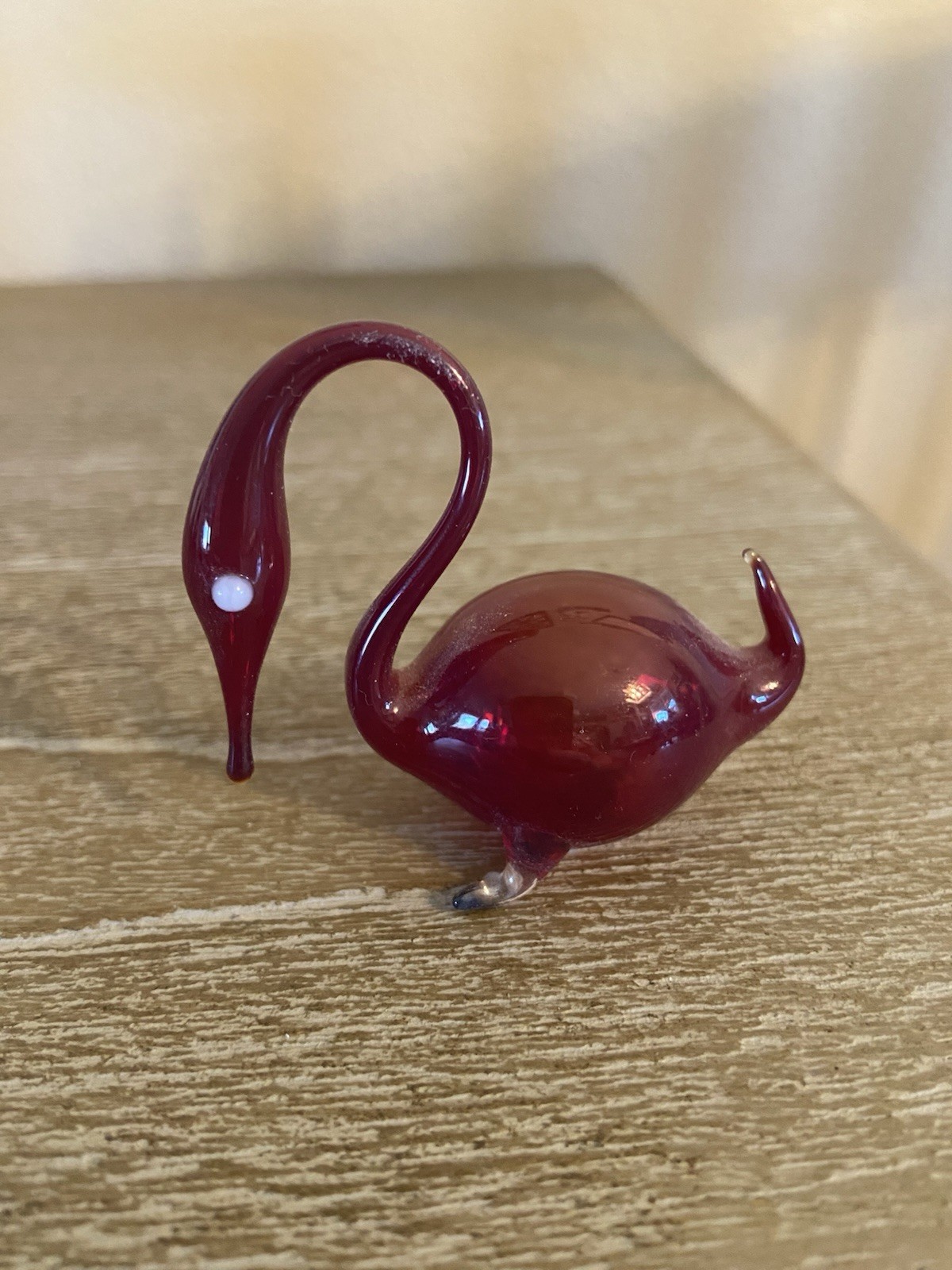 Hand Blown Glass Red Swan 2.25” W X 2.0” T