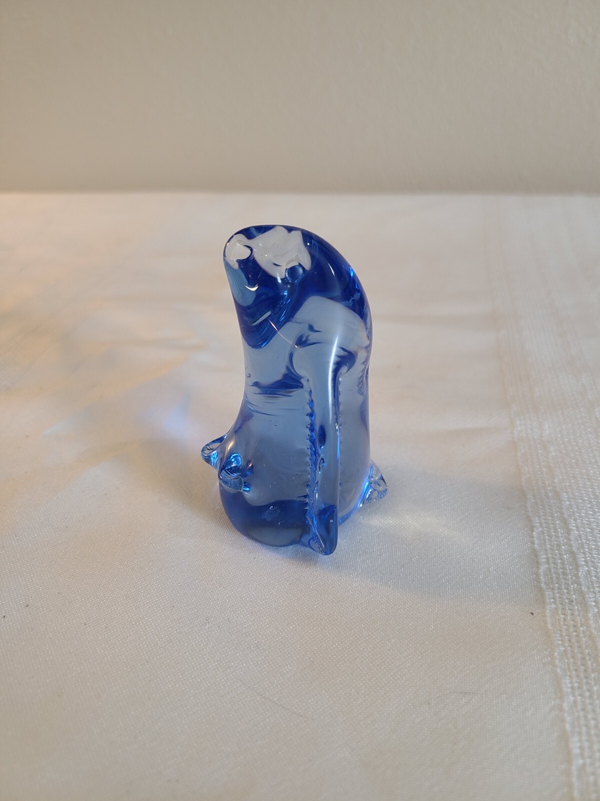 Vintage blue ice art glass baby young penguin bird abstract animal flippers